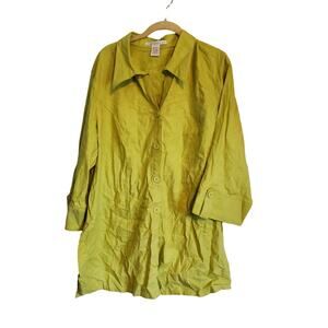 Versailles Green Linen Rayon 3/4 Sleeve Tunic Top Plus Size 1X Lagenlook